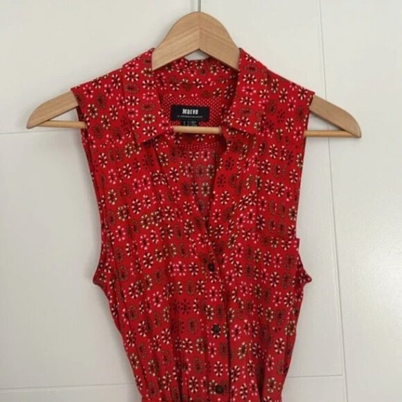 MAEVE (by Anthropologie) Vicki Red Geometric Floral Shirtdress Sleeveless Midi 2 - Picture 8 of 11